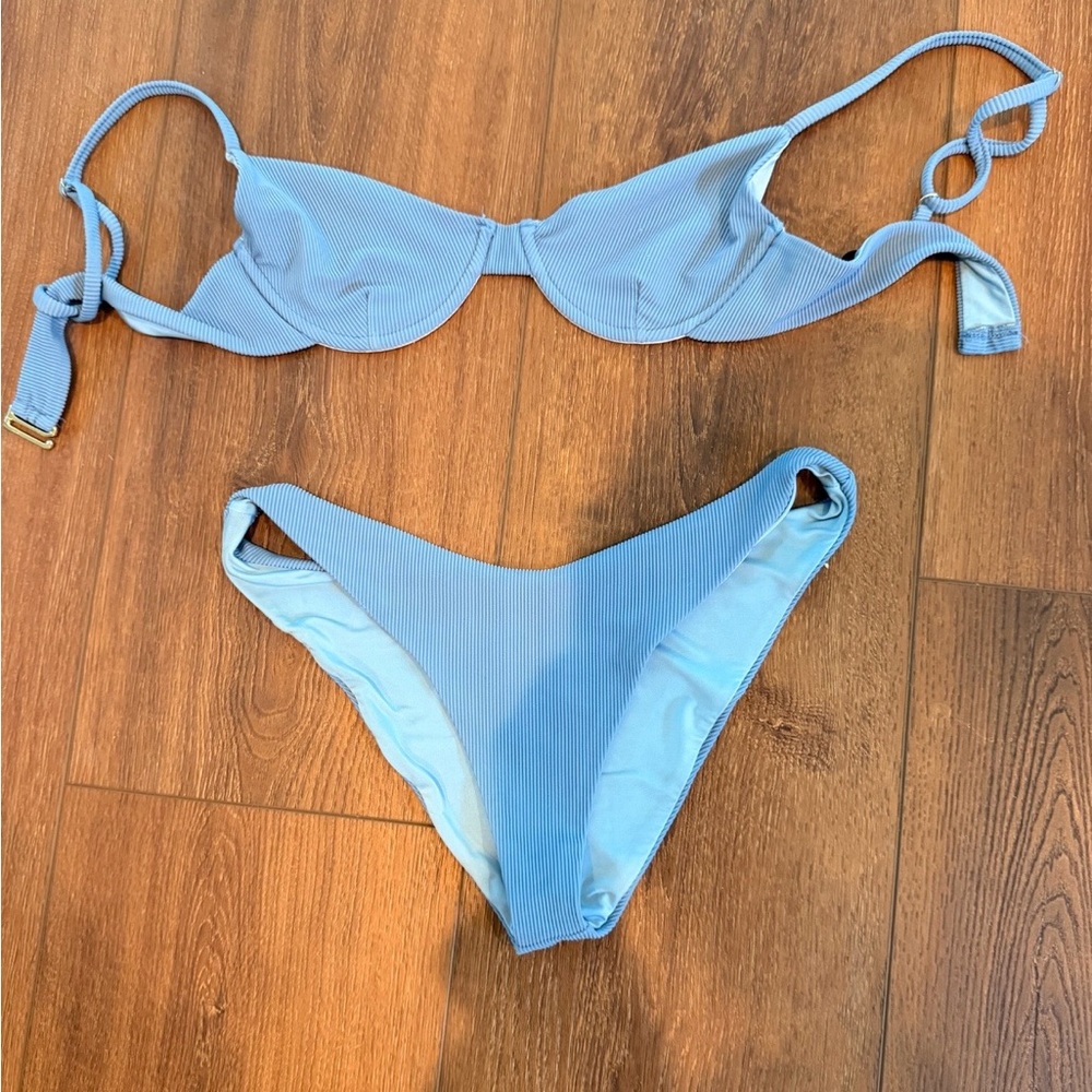 Beach Riot Camilla Ribbed Underwire Bikini Set Slate Blue M